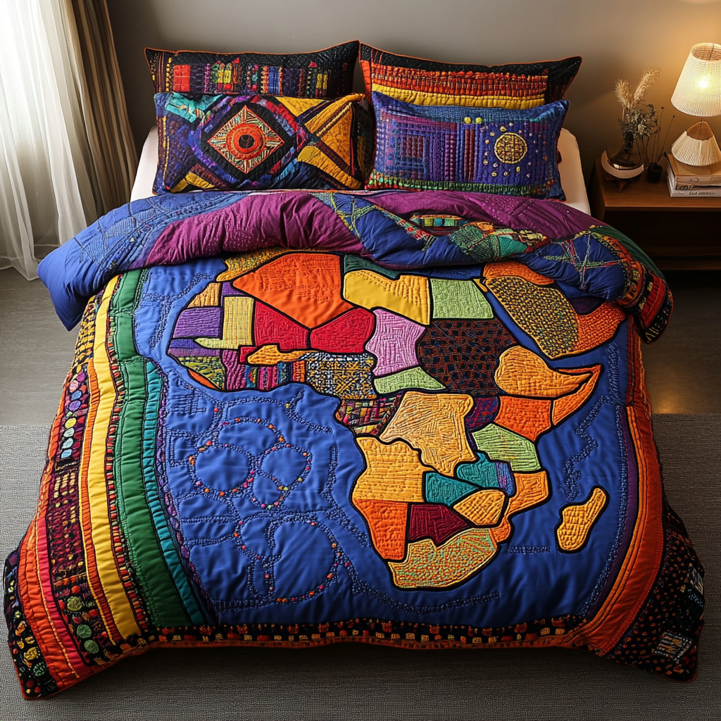 African 3-Piece Quilted Bedding Set