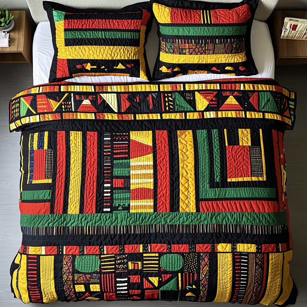 African 3-Piece Quilted Bedding Set