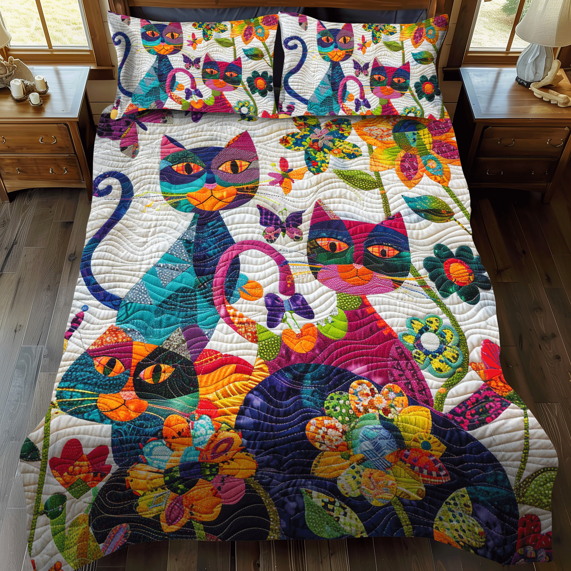 Cat 3-Piece Quilted Bedding Set
