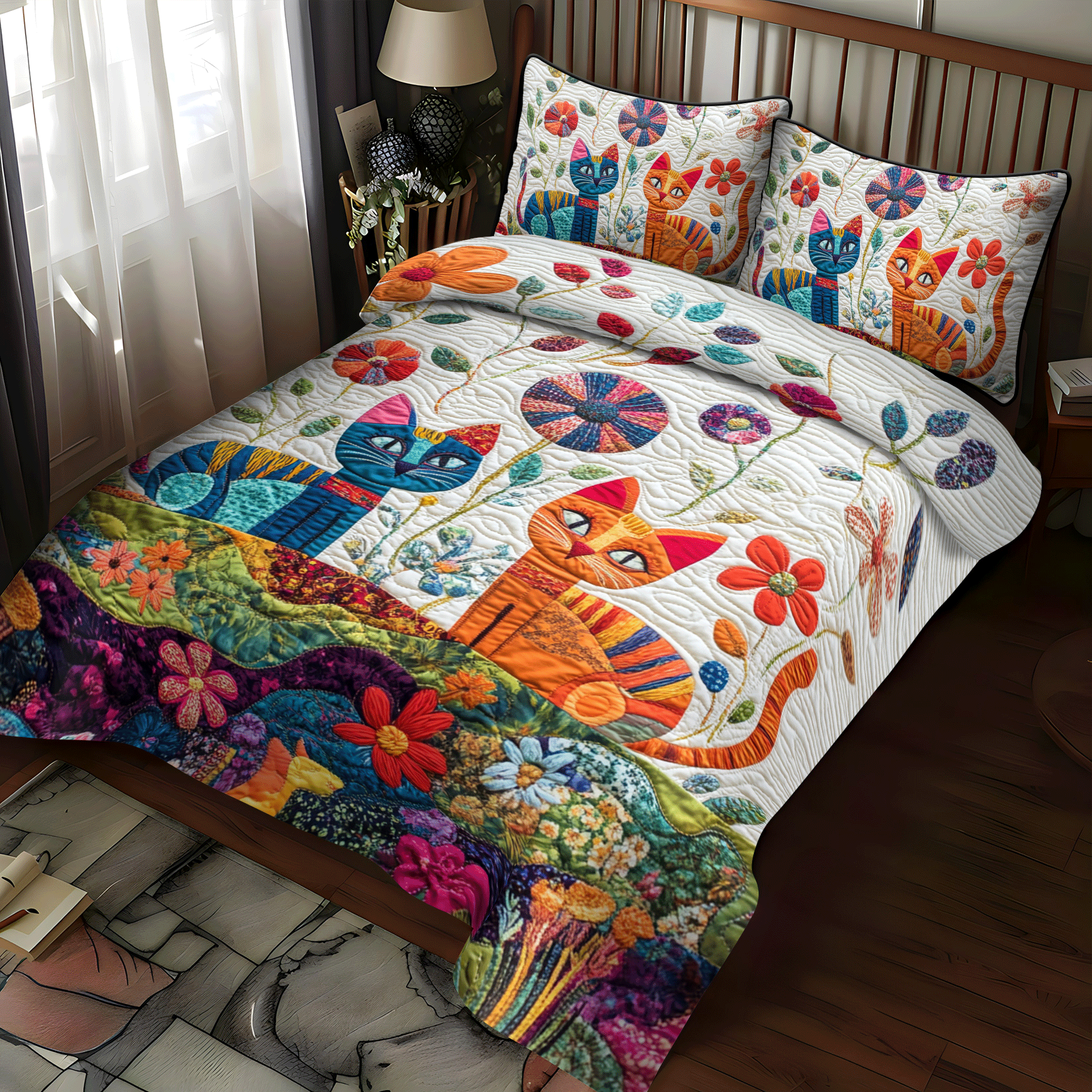Cat 3-Piece Quilted Bedding Set
