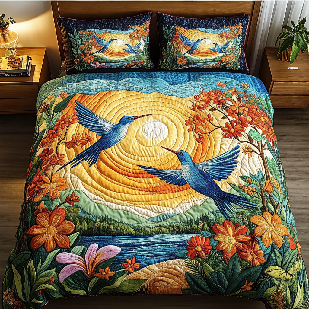 Hummingbird Quilted Bedding Set