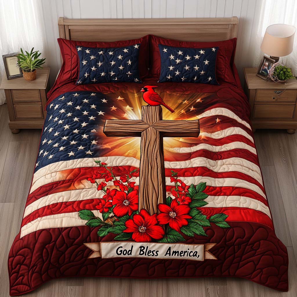 Cross 3-Piece Quilted Bedding Set
