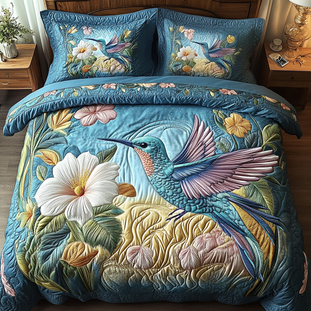 Hummingbird 3-Piece Quilted Bedding Set