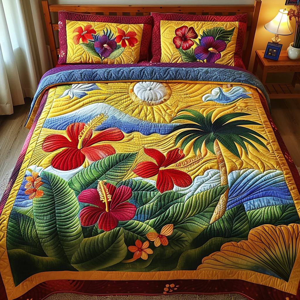 Hibiscus 3-Piece Quilted Bedding Set