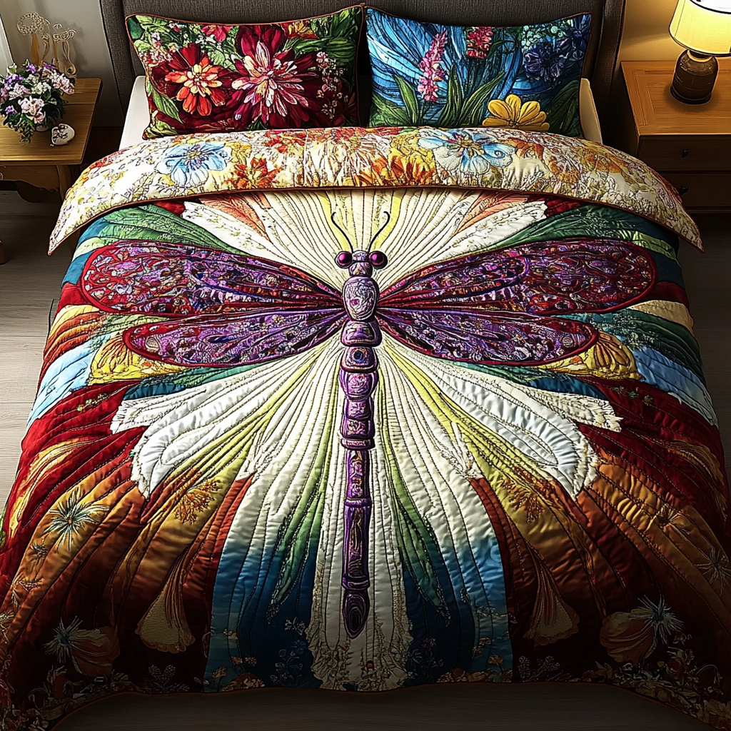 Dragonfly 3-Piece Quilted Bedding Set