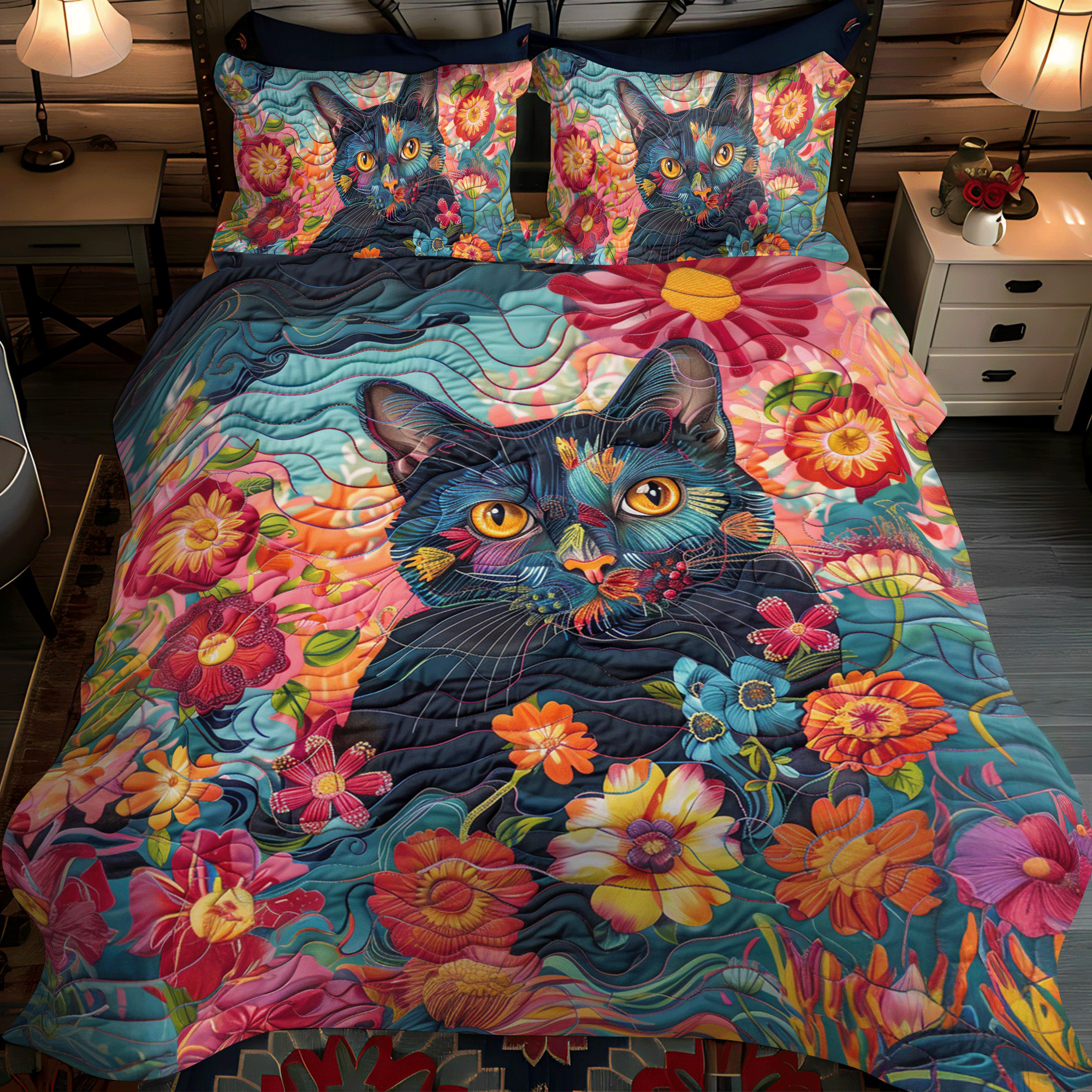 Cat 3-Piece Quilted Bedding Set