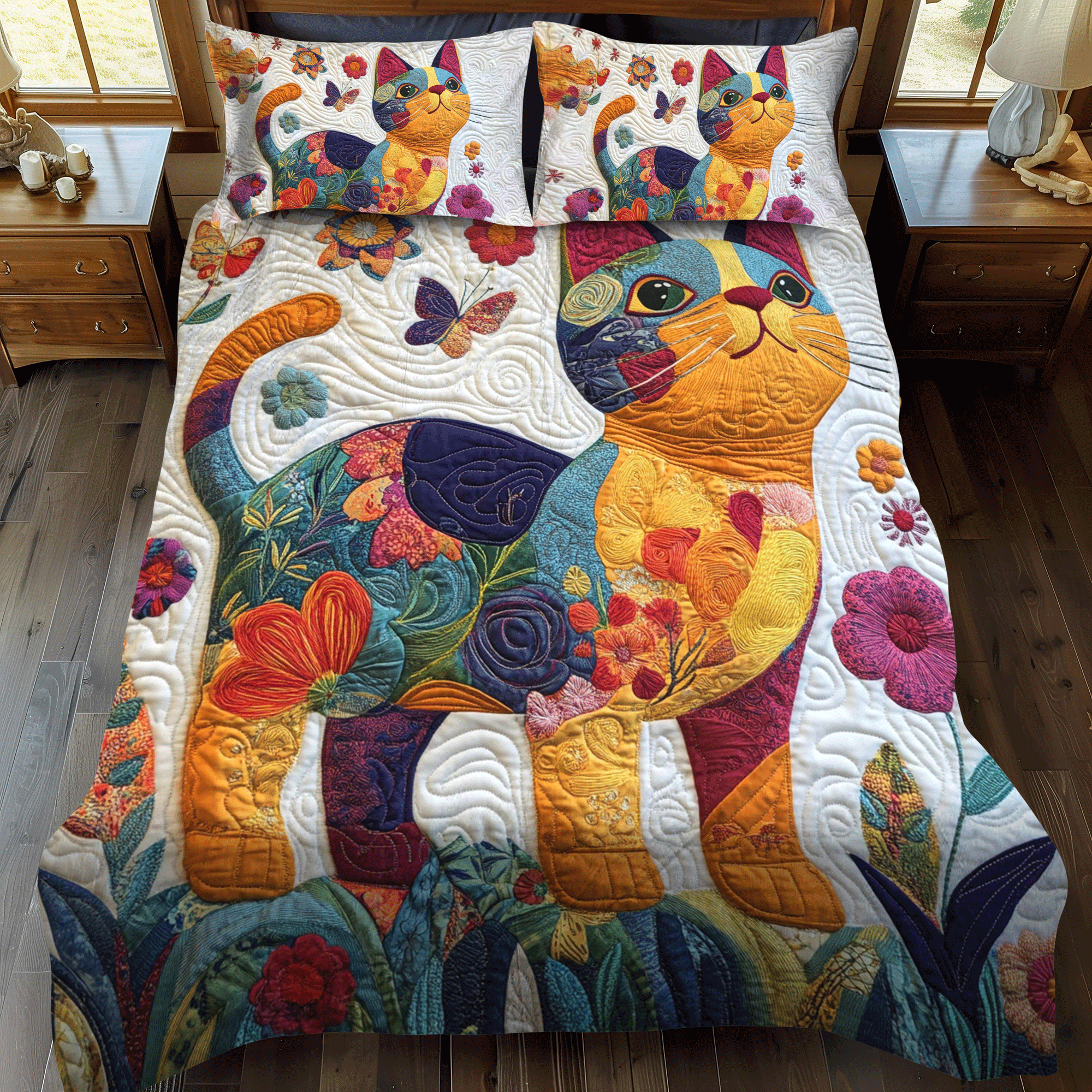 Cat 3-Piece Quilted Bedding Set