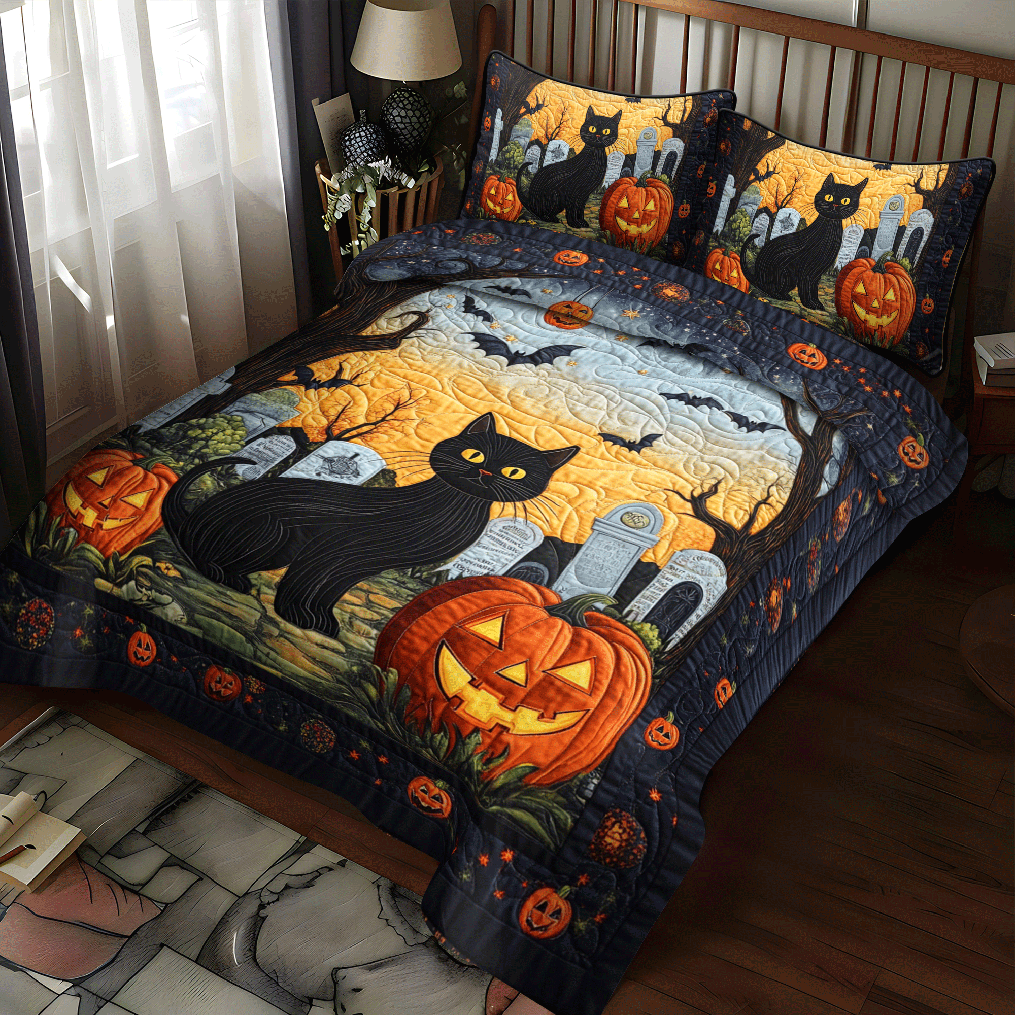 Cat 3-Piece Quilted Bedding Set