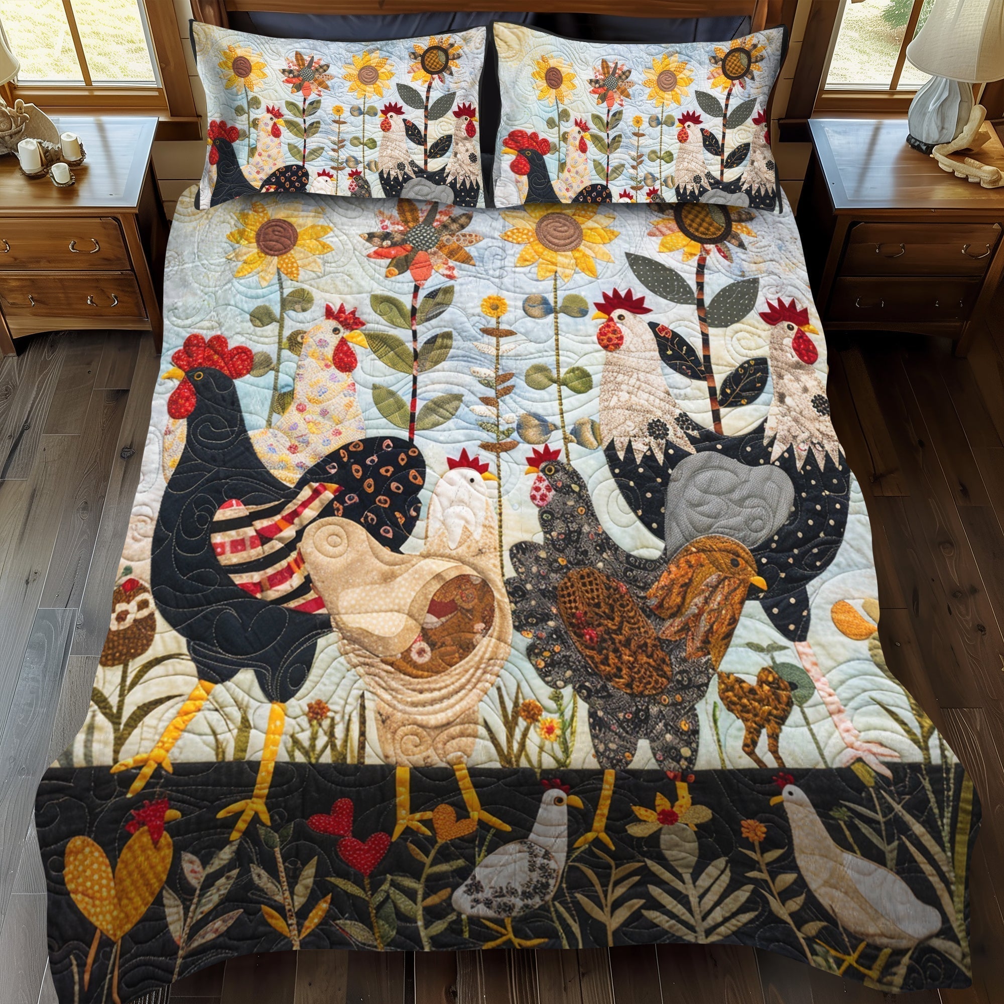 Chicken Quilted Bedding Set