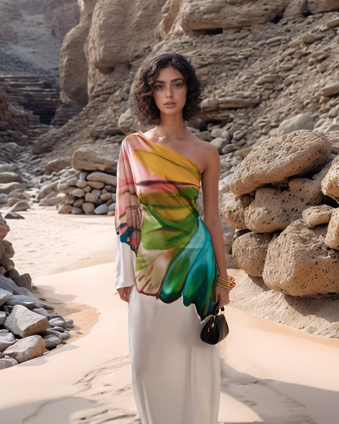 FLORA Hand Painted Cream Dress