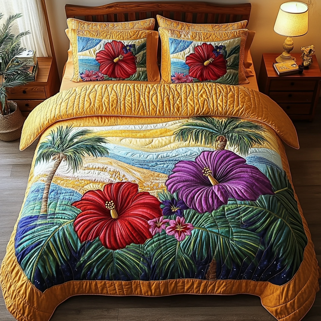 Hibiscus 3-Piece Quilted Bedding Set