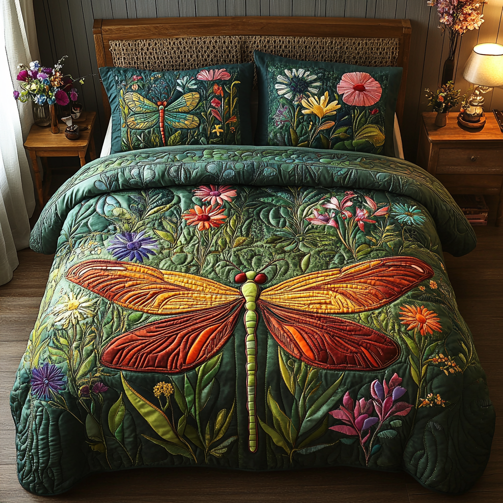 Dragonfly 3-Piece Quilted Bedding Set