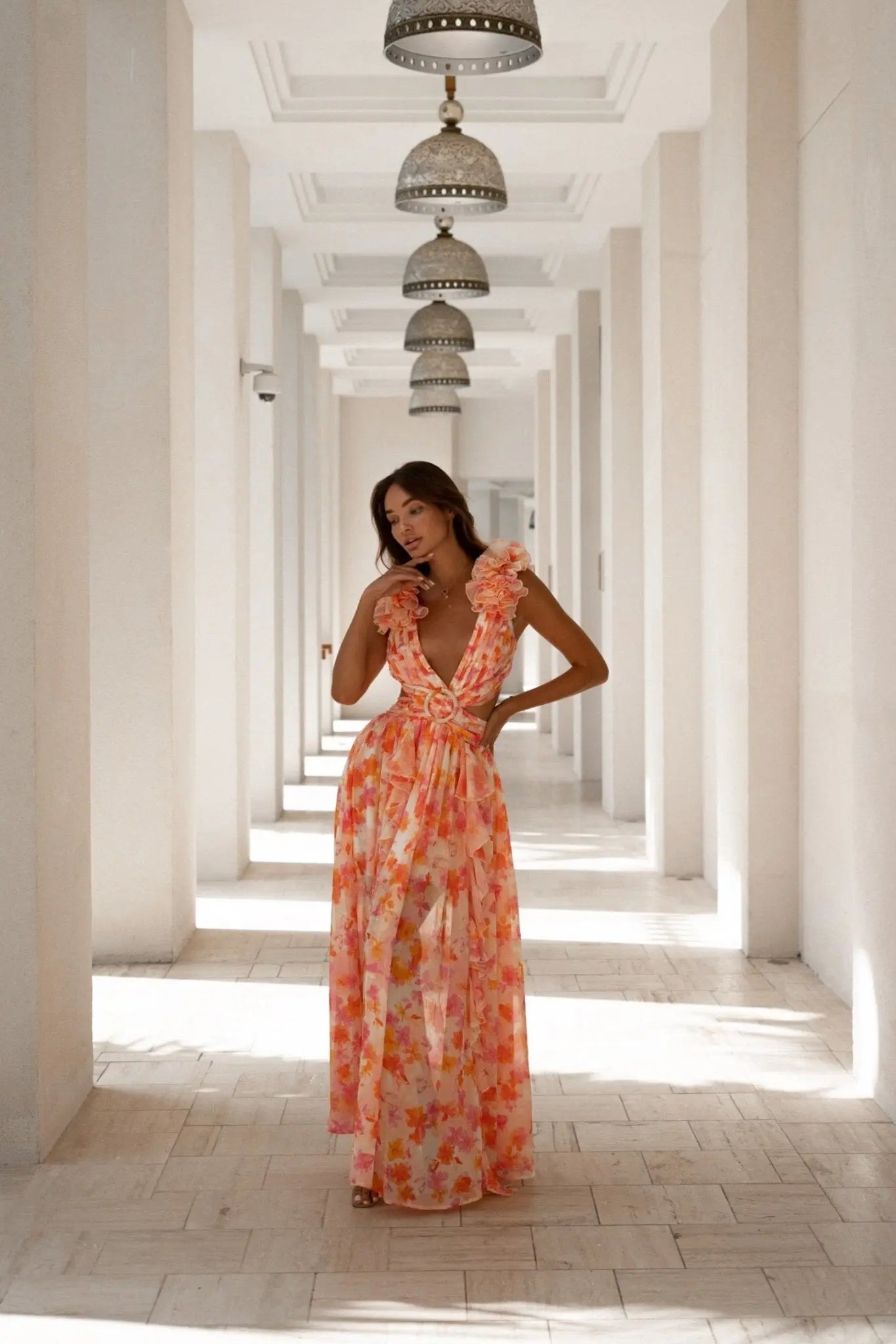 FIAMETTA Orange Fuchsia Maxi Dress