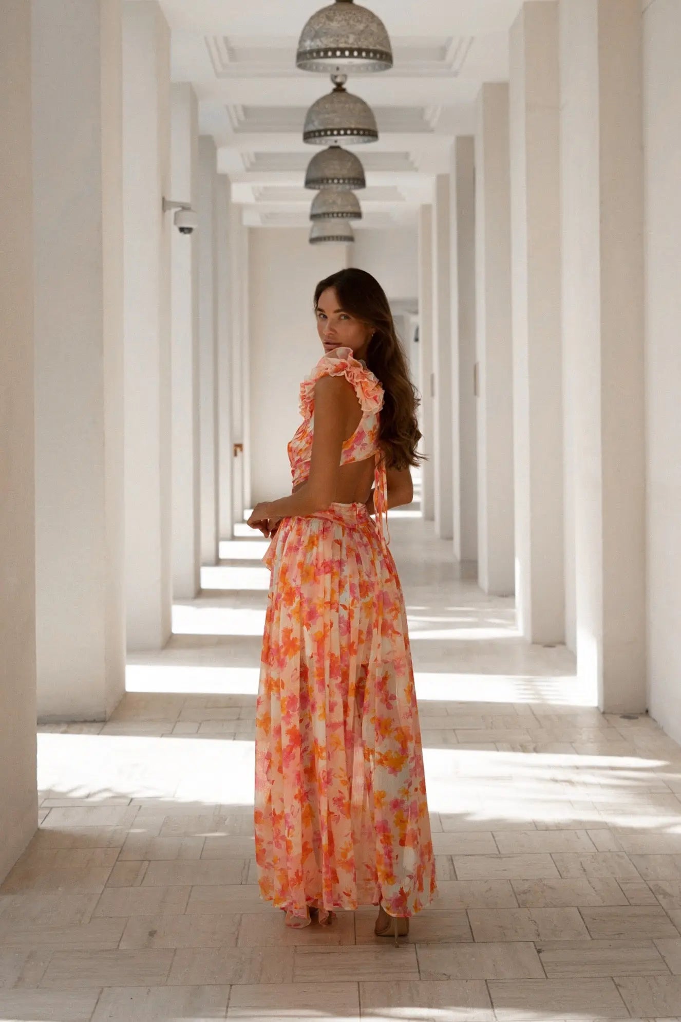 FIAMETTA Orange Fuchsia Maxi Dress