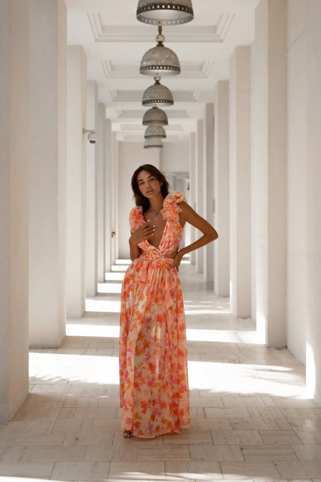 FIAMETTA Orange Fuchsia Maxi Dress